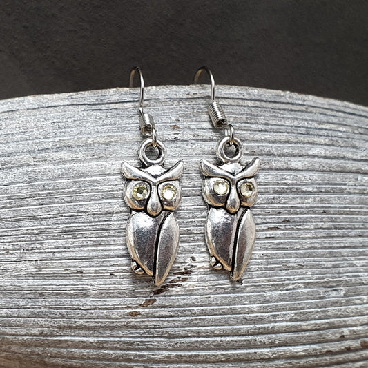 Ohrhänger, Eule, Uhu, Kautz mit Strass