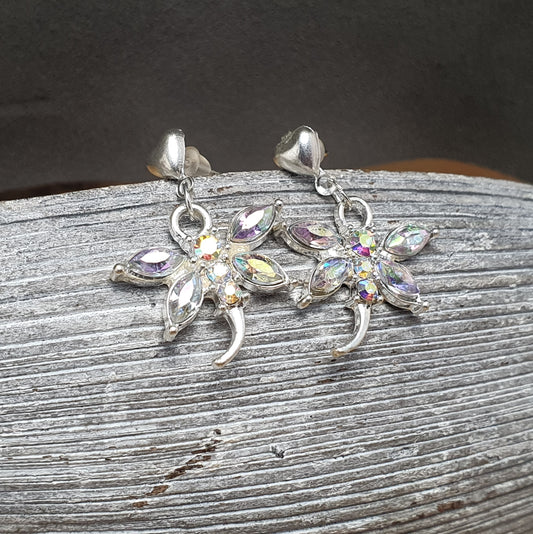 Ohrstecker, versilbert Libelle, Straß