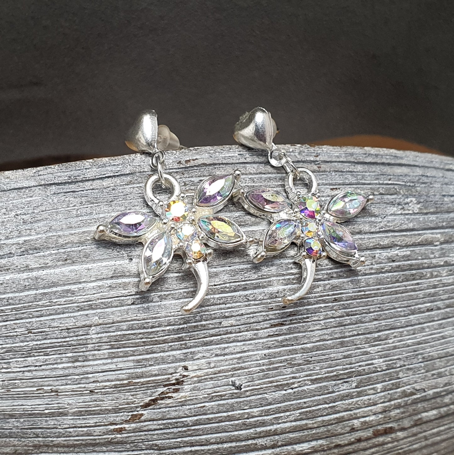 Ohrstecker, versilbert Libelle, Straß