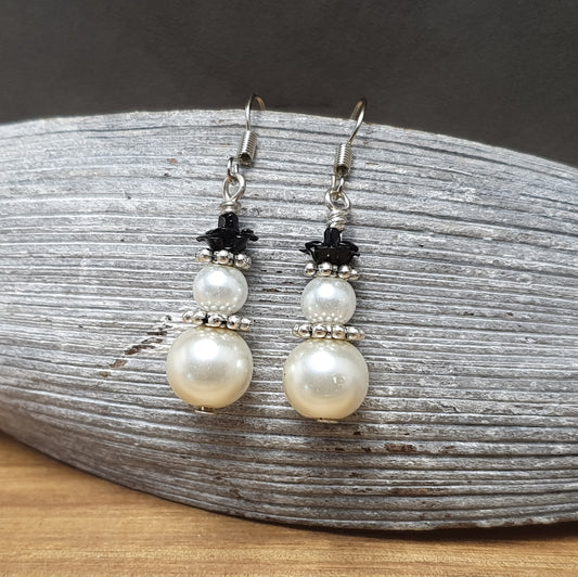 Ohrhänger Glasperlen & schwarze Rose