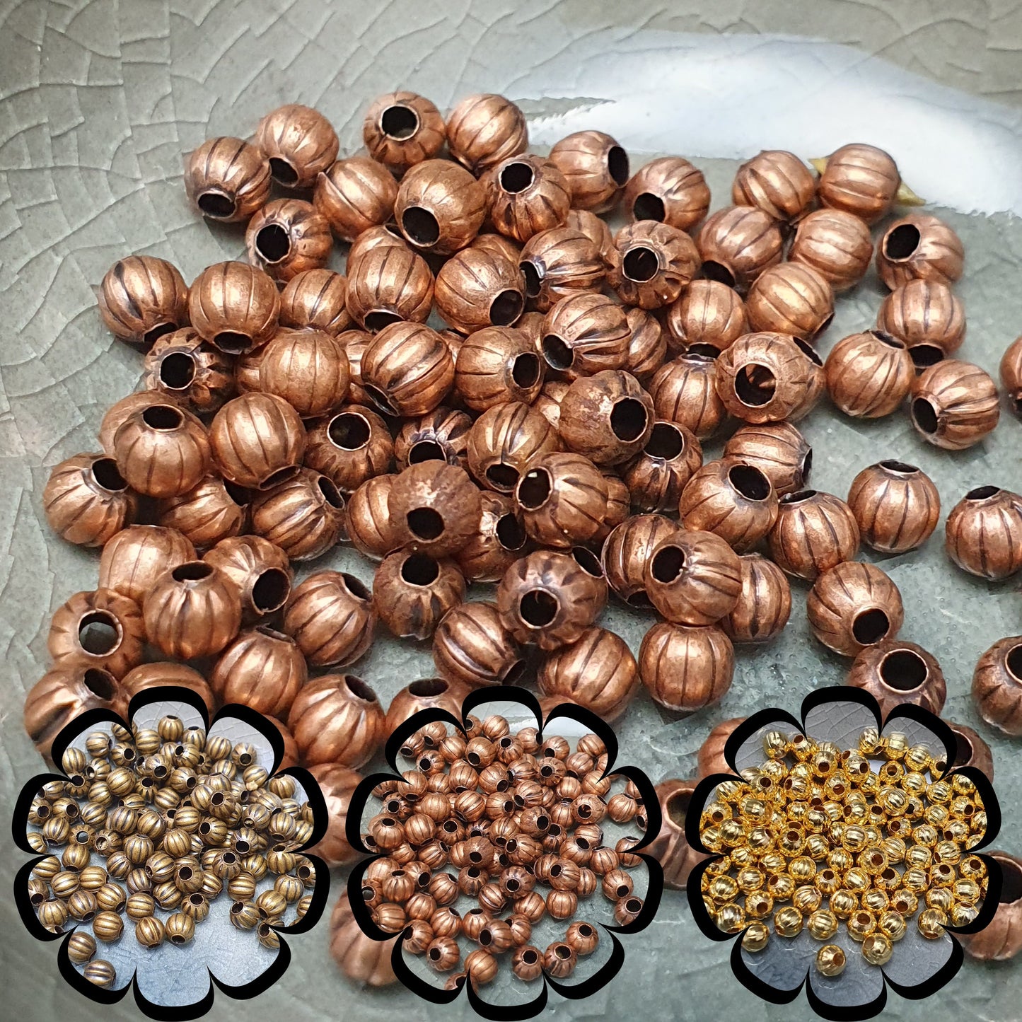 100 Metallperlen, Spacer, gerillt 4mm