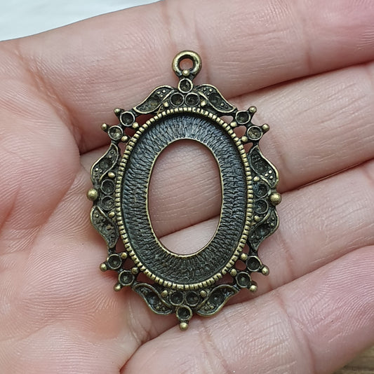 1x Setting, Anhänger, für Cabochon 18x25mm, antik bronzefarbig