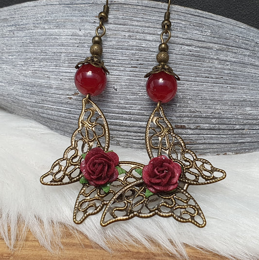 Ohrhänger, Vintage-Stil, Schmetterlinge, Antik Bronzefarbig