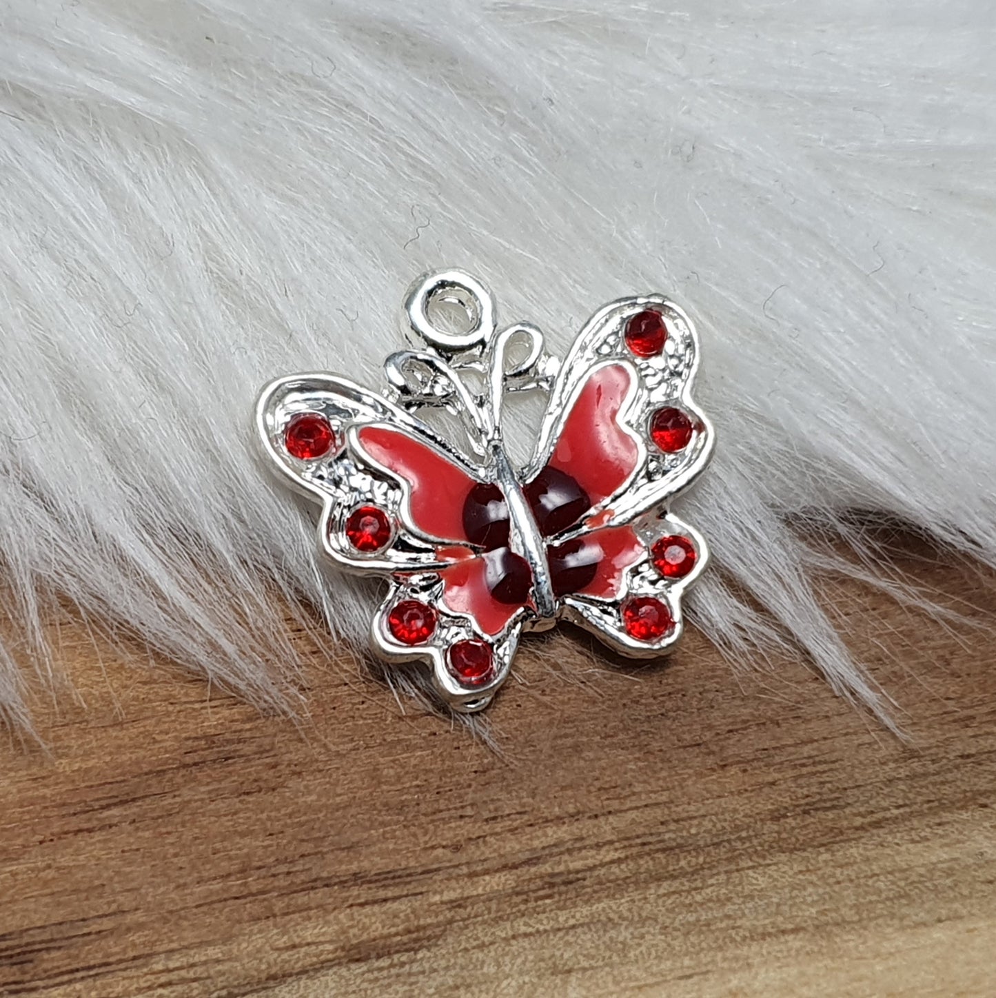 1x Anhänger Schmeterling, 21mm, emailliert, mit Strass, versilbert