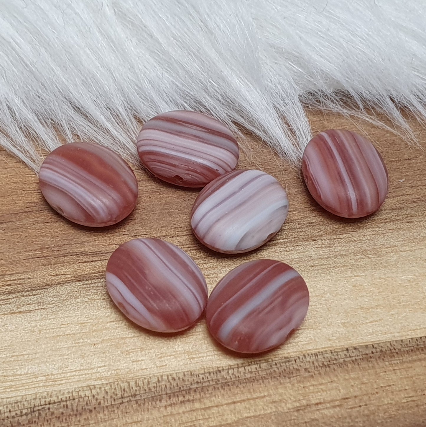 6 böhmische Glasperlen, 10x13mm, ovale Linse, Jelly, Rot/Weiß