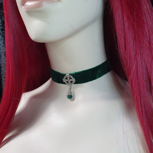 Choker, Samt, Grün, Kreuz, Gothic, Cosplay, Choker