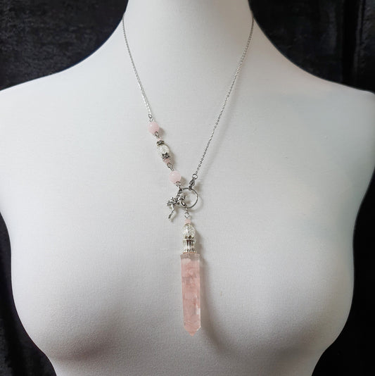 Pendelkette, Pendel Rosenquarz mit Elfe, Weisheit, Schutz und spirituelle Führung