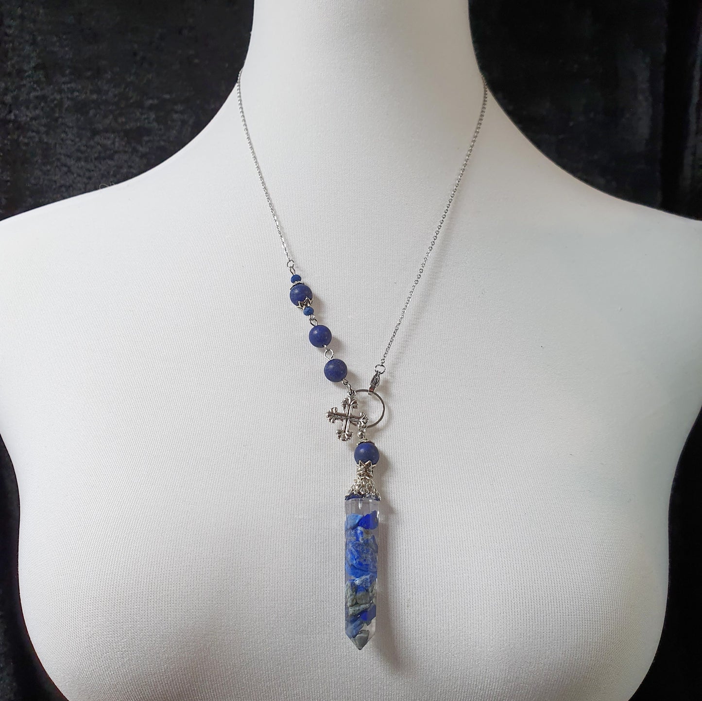 Pendelkette, Pendel Lapis Lazuli mit Kreuz, Glaube, Klarheit & Intuition