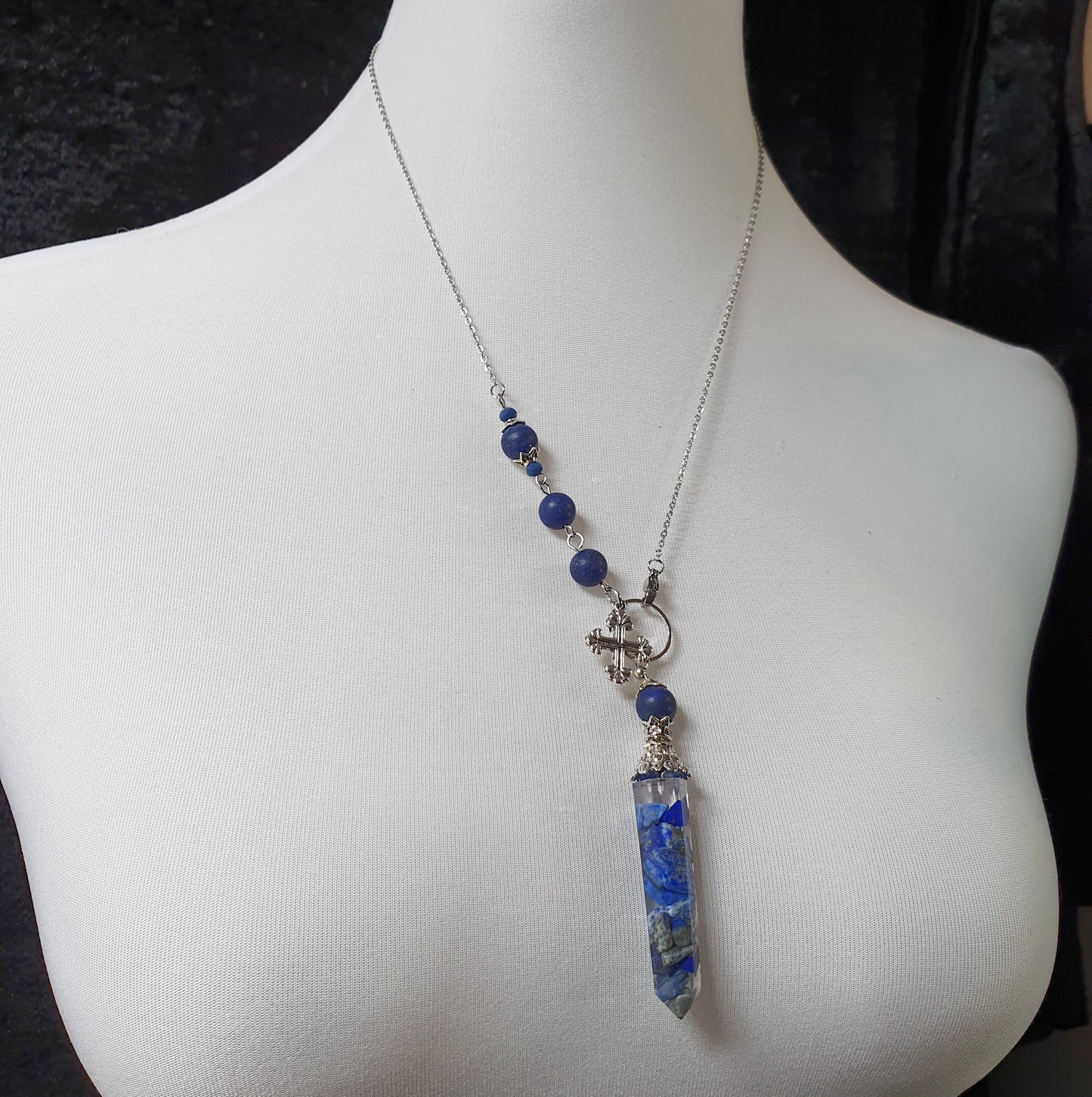 Pendelkette, Pendel Lapis Lazuli mit Kreuz, Glaube, Klarheit & Intuition