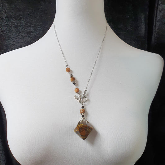 Pendelkette, Pendel Tigerauge mit Motte, Transformation, Schutz & Stärke