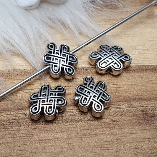 4 Metallperlen, Spacer, Knoten, 7x11mm, Schmuck Basteln