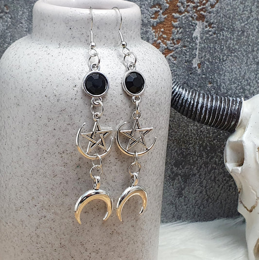 Ohrhänger, Halbmond & Pentagramm