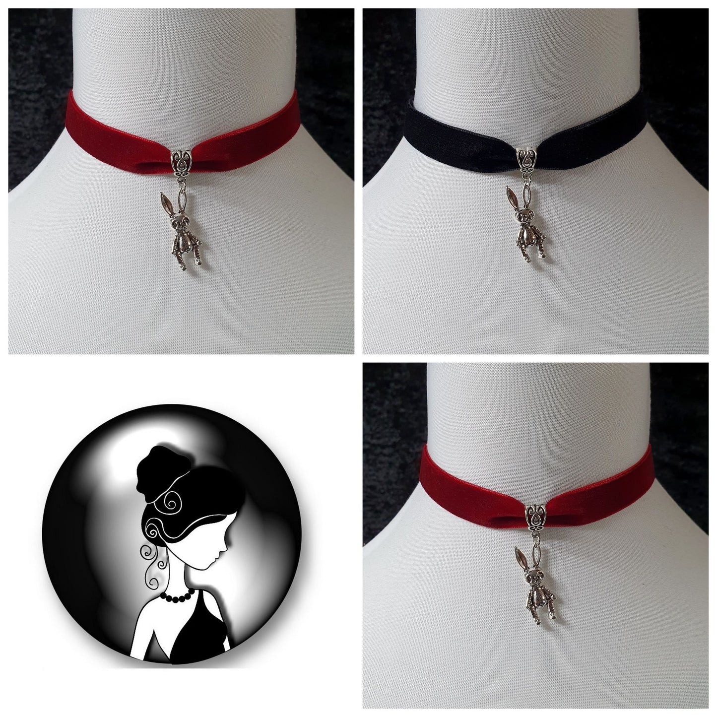 Weicher Choker, Samt, mit Anhänger Hase