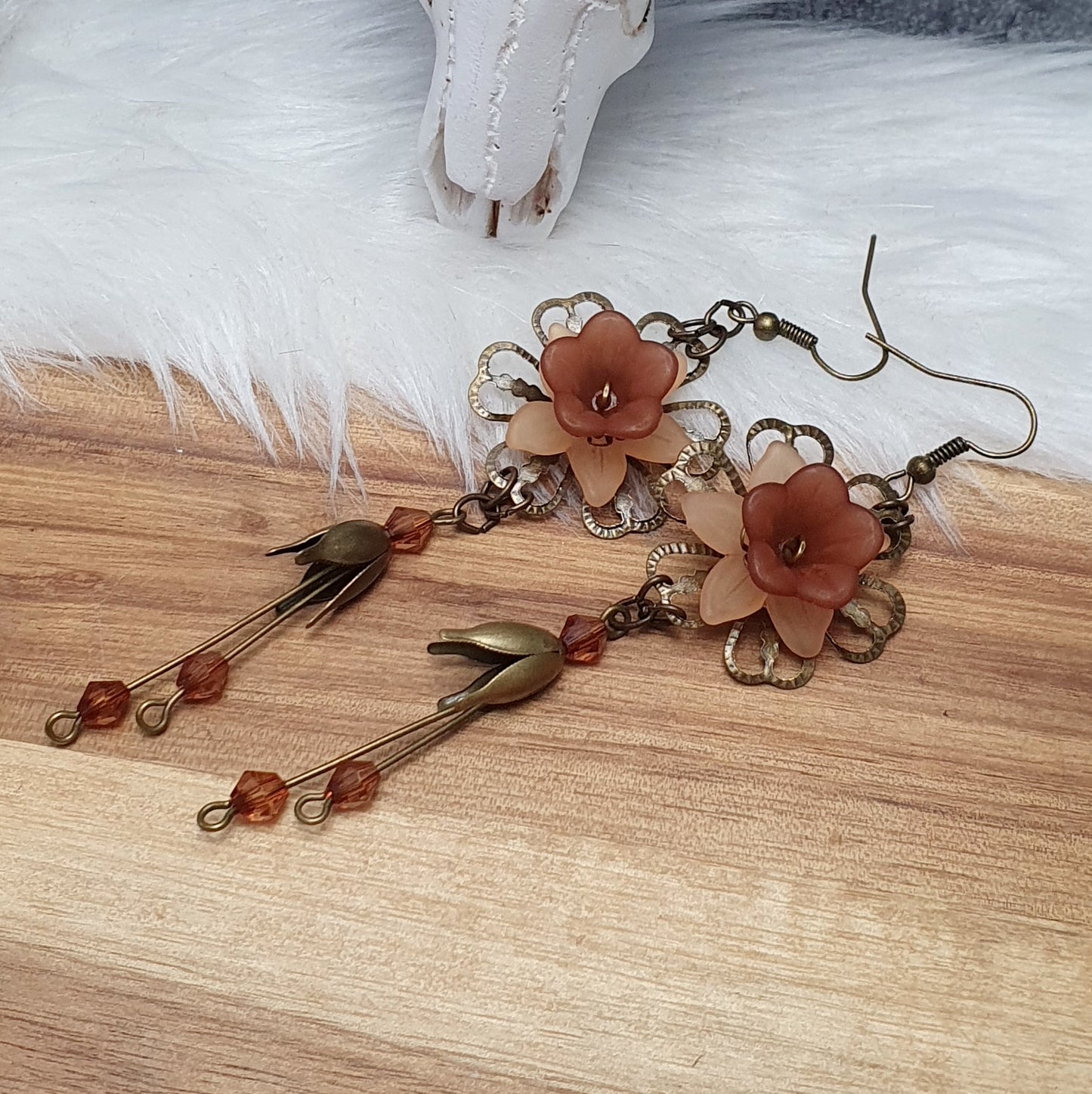 Orhänger, Blumen, Braun, Vintage, Shabby Chic, Extra lang