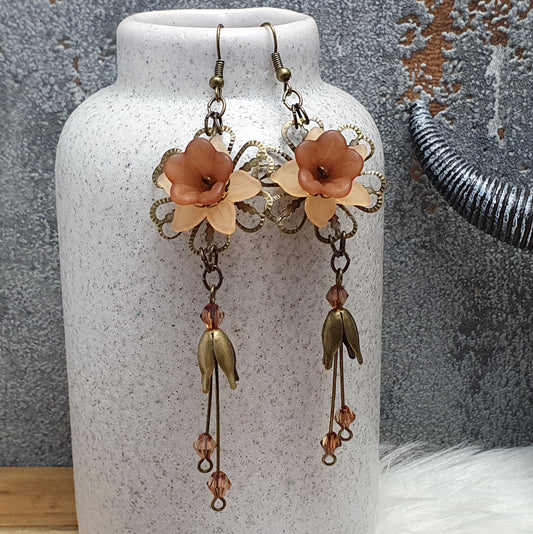 Orhänger, Blumen, Braun, Vintage, Shabby Chic, Extra lang