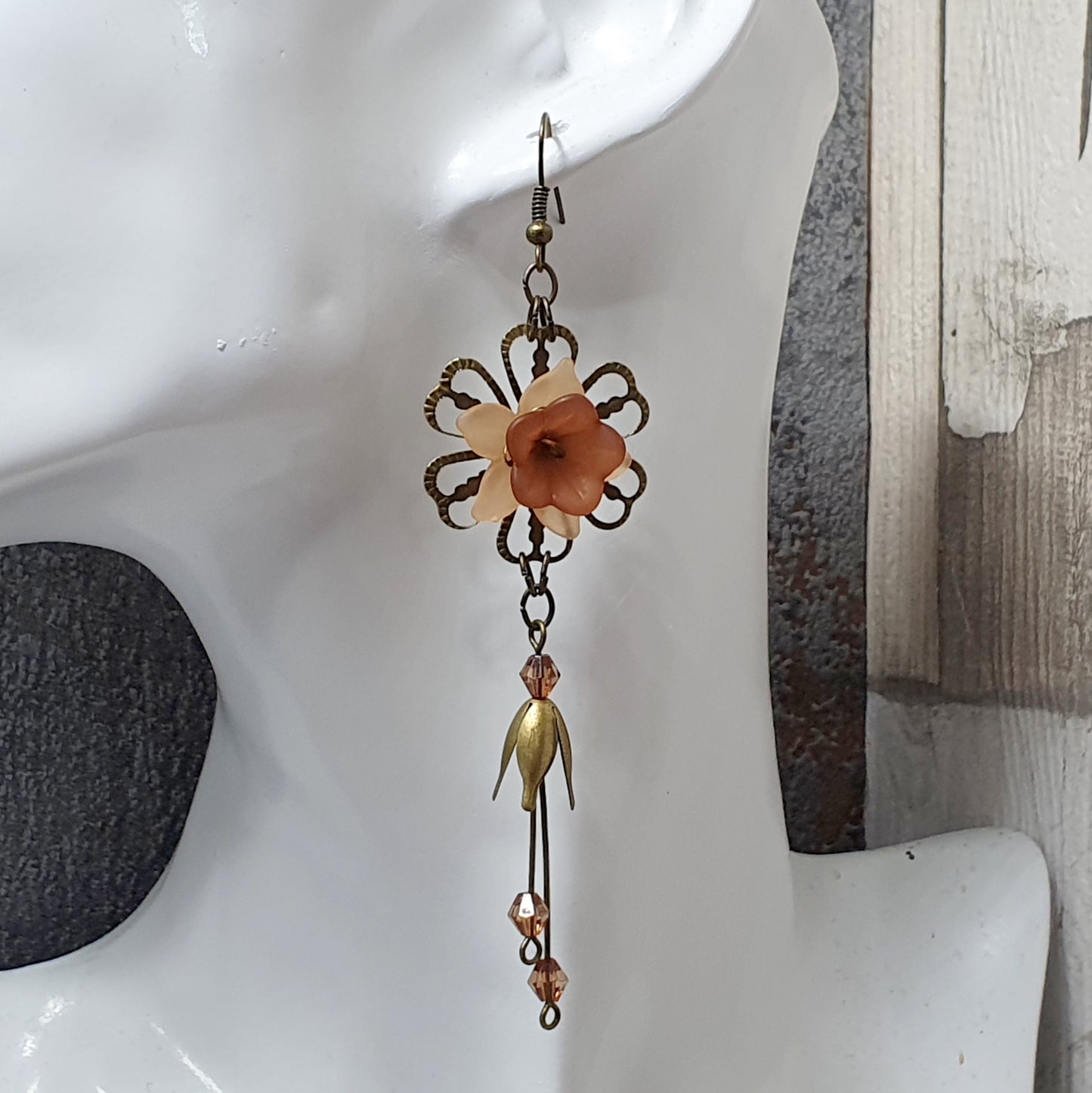 Orhänger, Blumen, Braun, Vintage, Shabby Chic, Extra lang