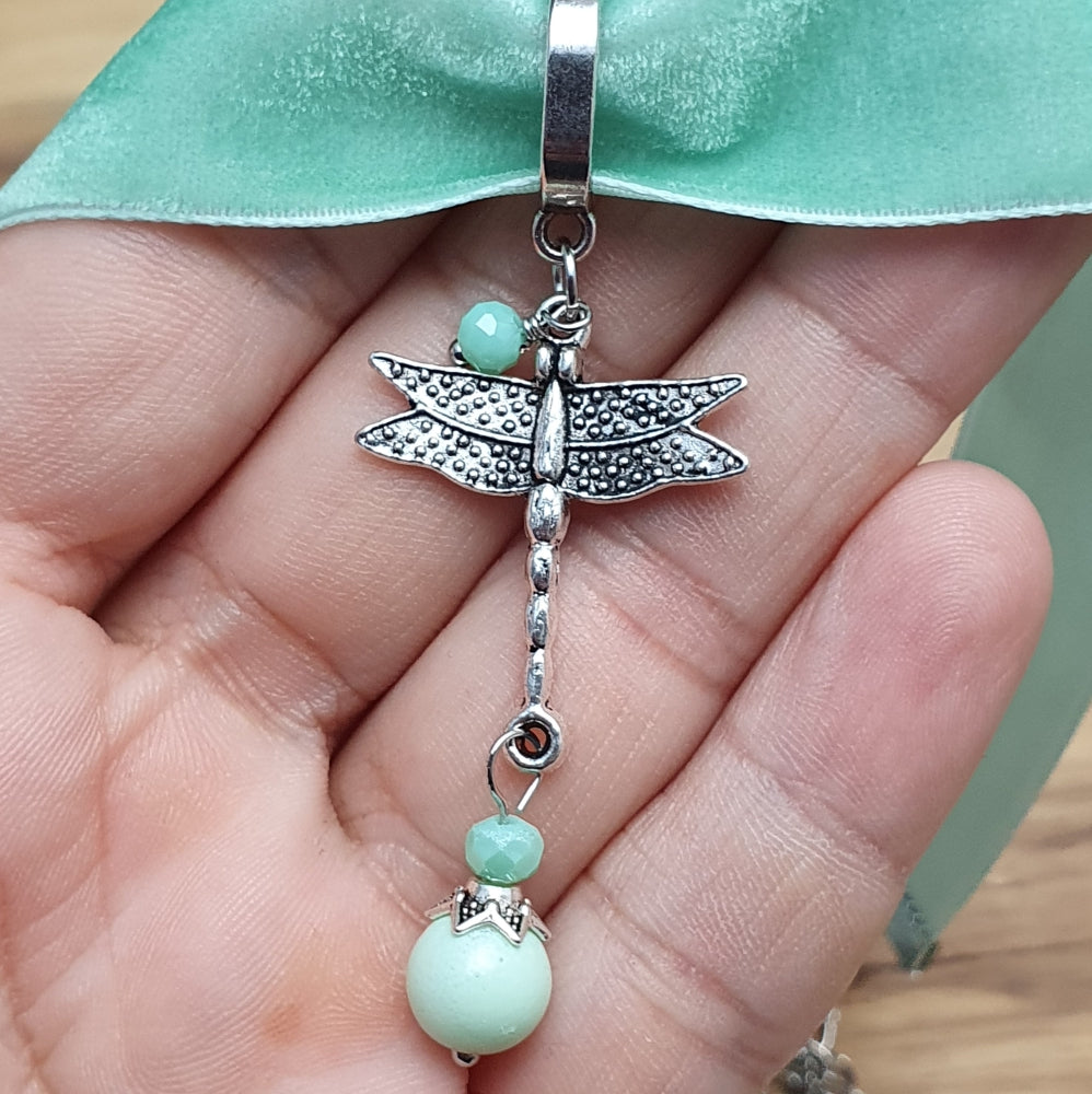 Choker pastellig mint, Samt, Libelle, Dirndlschmuck