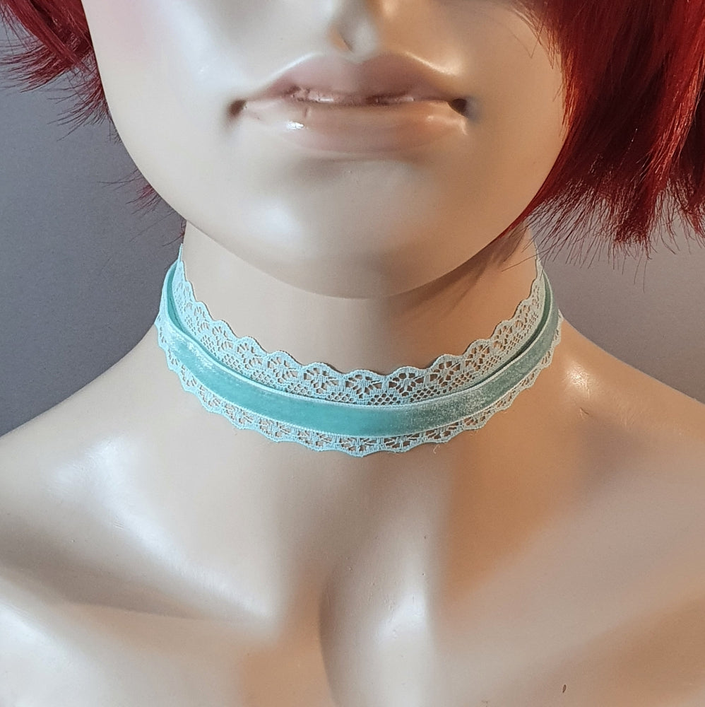 Choker pastellig mint, Samt, Spitze, ohne Anhänger