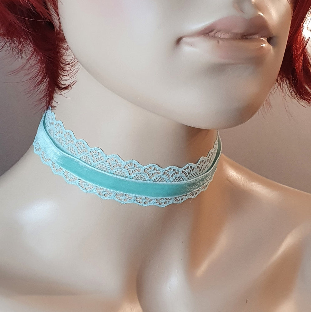 Choker pastellig mint, Samt, Spitze, ohne Anhänger