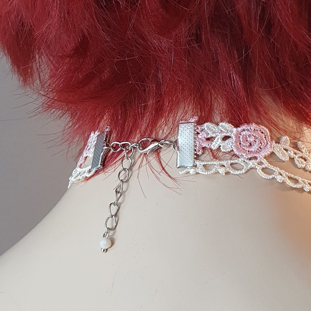 Choker, Halsband, Bogenspitze, Cremeweiß, Röschen