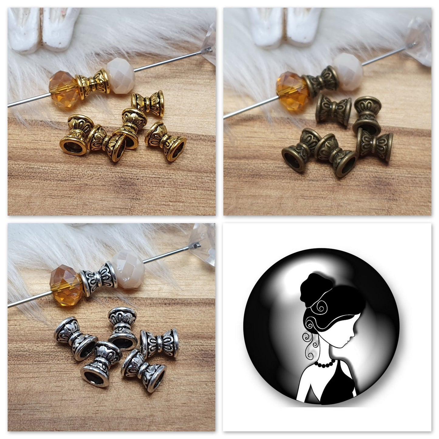 4 Metallperlen, Spacer, Sanduhr, 6x5mm, Schmuck Basteln