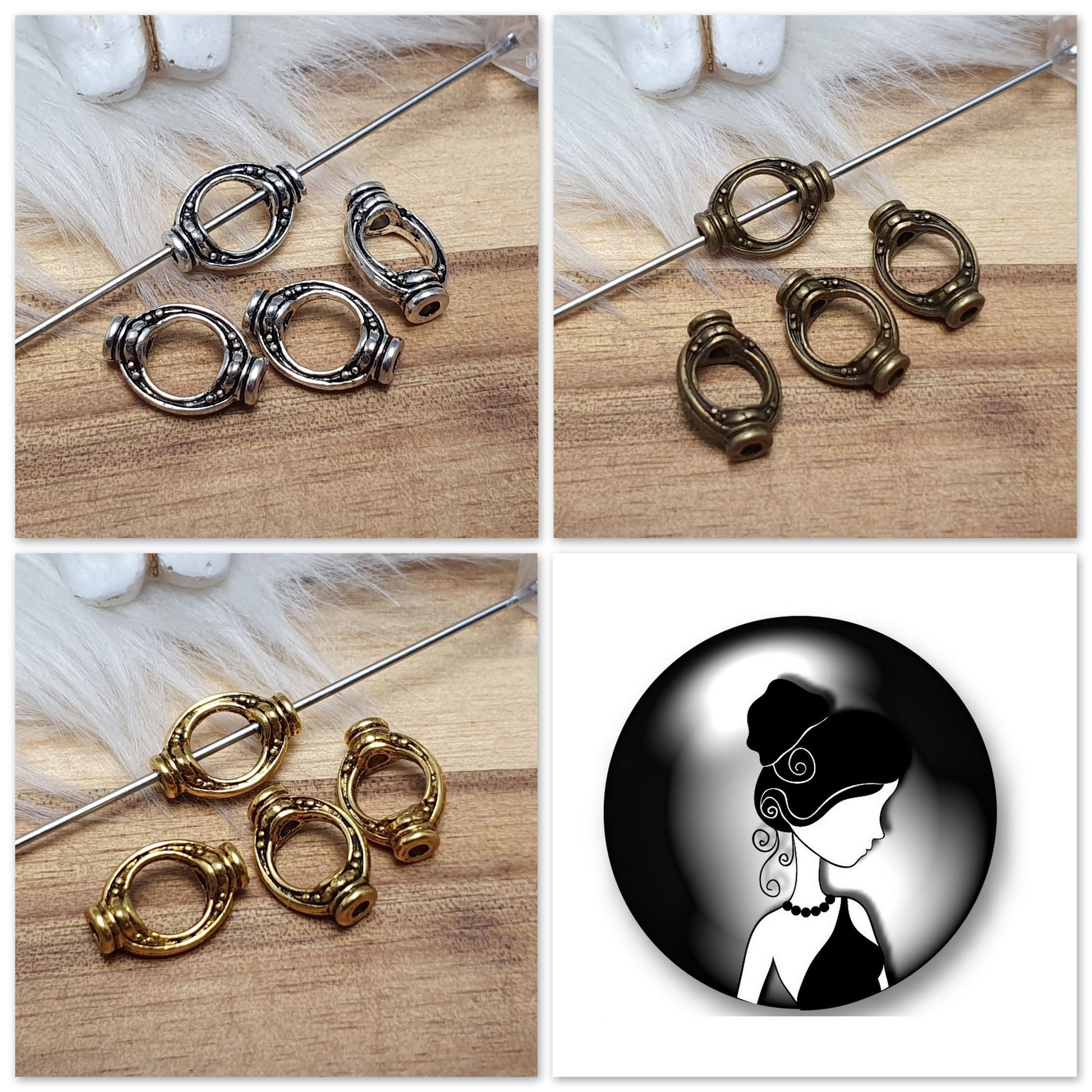 4 Metallperlen, Spacer, Rahmen, 11x7mm, Oval, Schmuck basteln