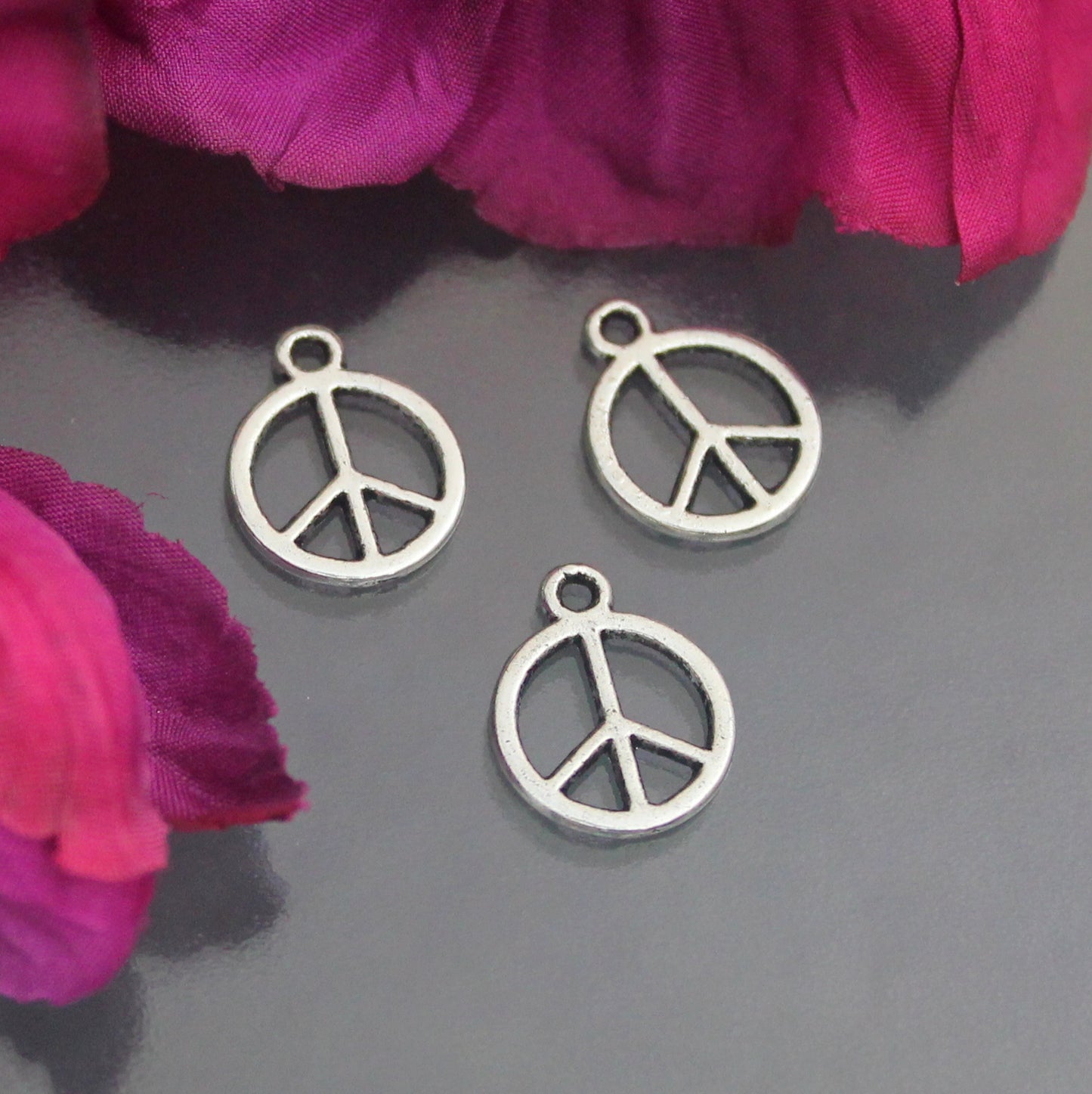 5 Anhänger, Peace, 14mm, antik silberfarbig, Schmuck Basteln
