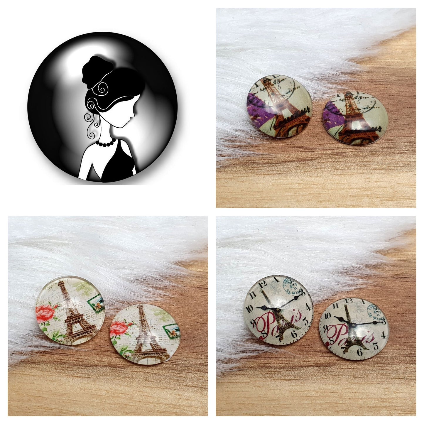 2 Cabochons, Glas, Rund, 16mm, verschiedene Motive, Schmuck DIY