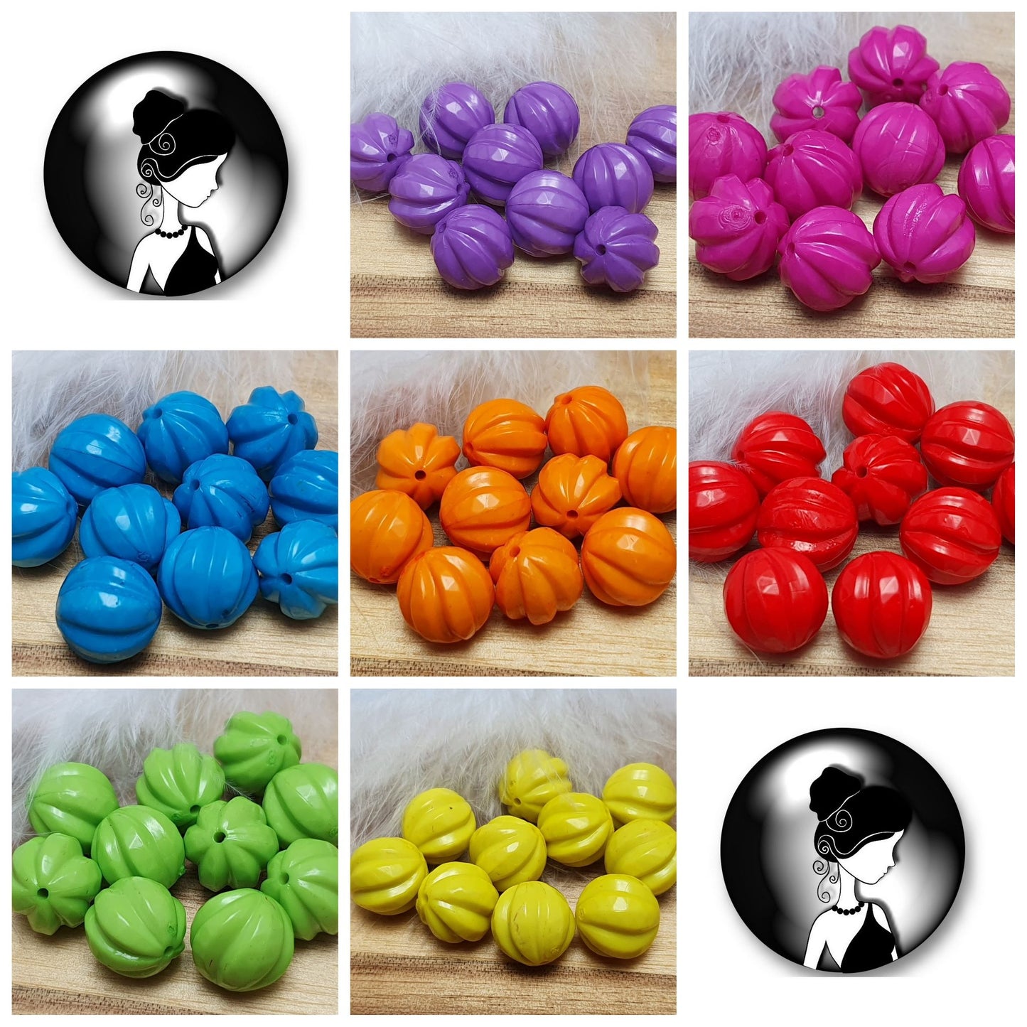 10 opake Acrylperlen kleine Laterne, 12mm, Kugel mit Rillen, verschiedene Farben