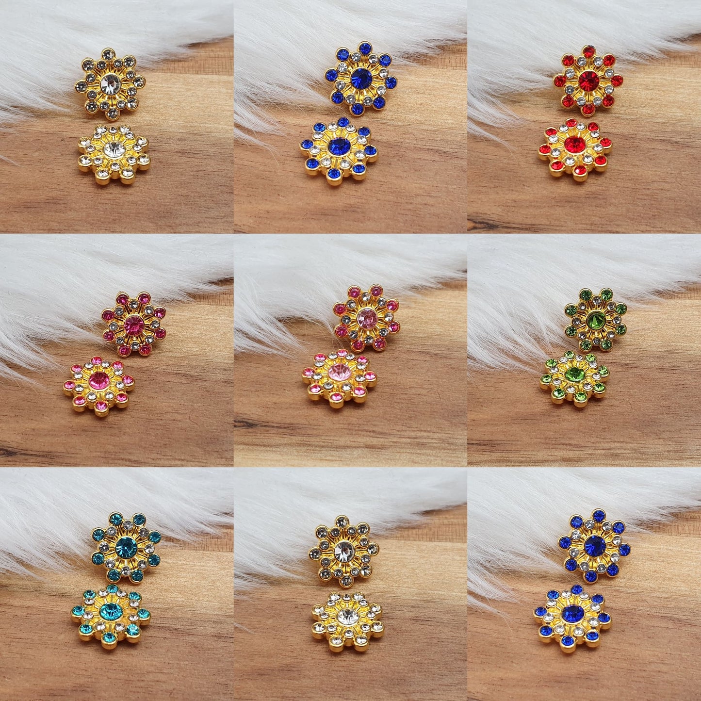 2 Vergoldete Zierelemente, Cabochons, mit Strass, Vergoldet, 9mm
