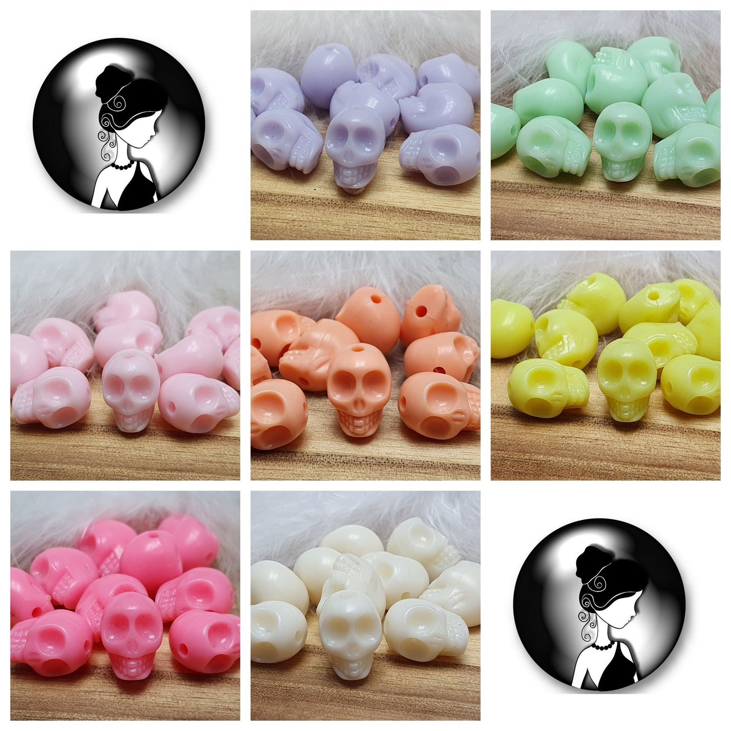 10 Perlen, Totenkopf, Skull, 12mm, opak, Acryl, verschiedene Farben