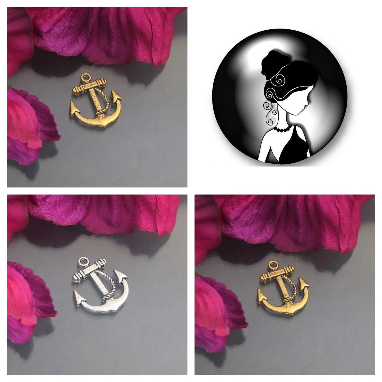 3 Anhänger, Anker, 23mm, Glaube Liebe, Hoffnung, Schmuck basteln