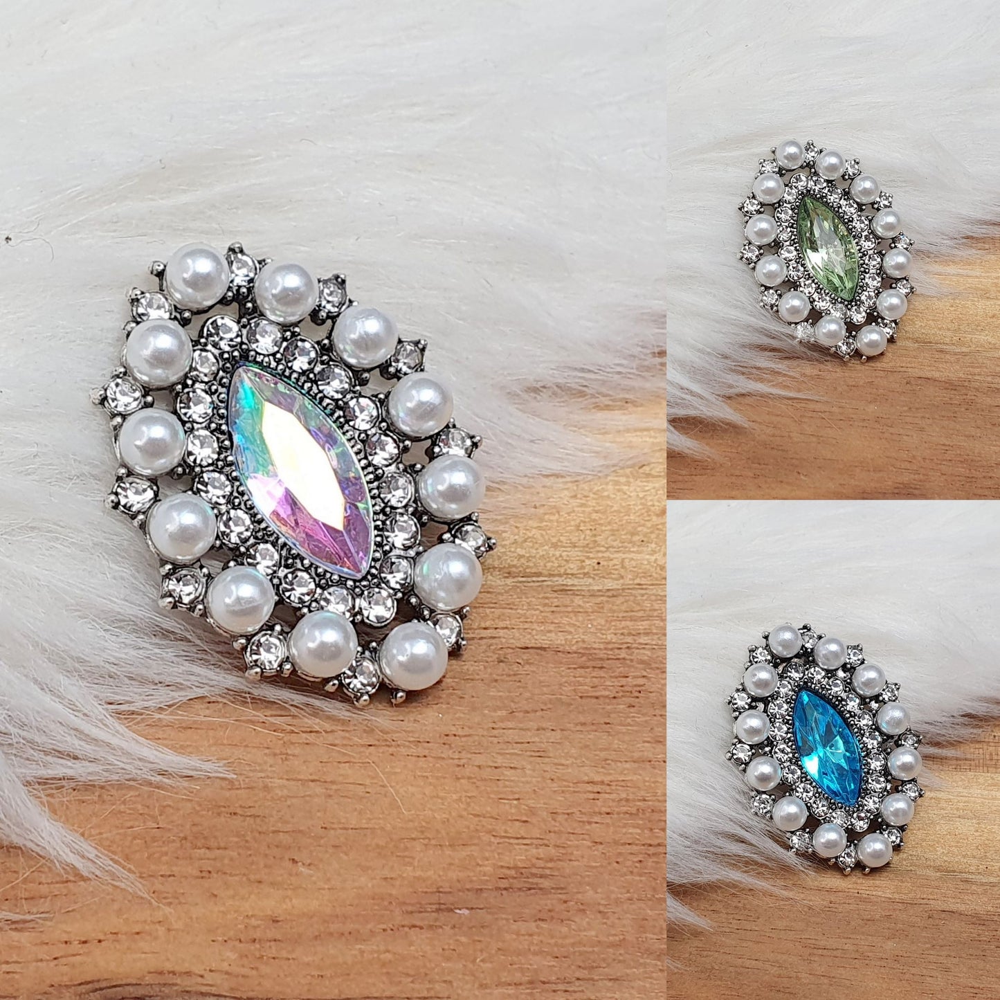 Zierelement mit Strass, Kunstperlen & Schmuckstein, 30 x 21mm