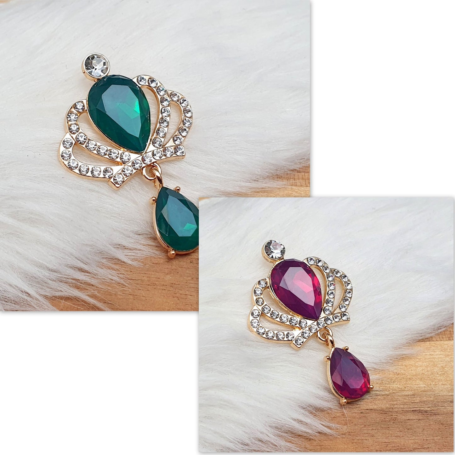 Zierelement mit Strass & Schmuckstein, Krone, Goldfarbig, 47 x 31mm