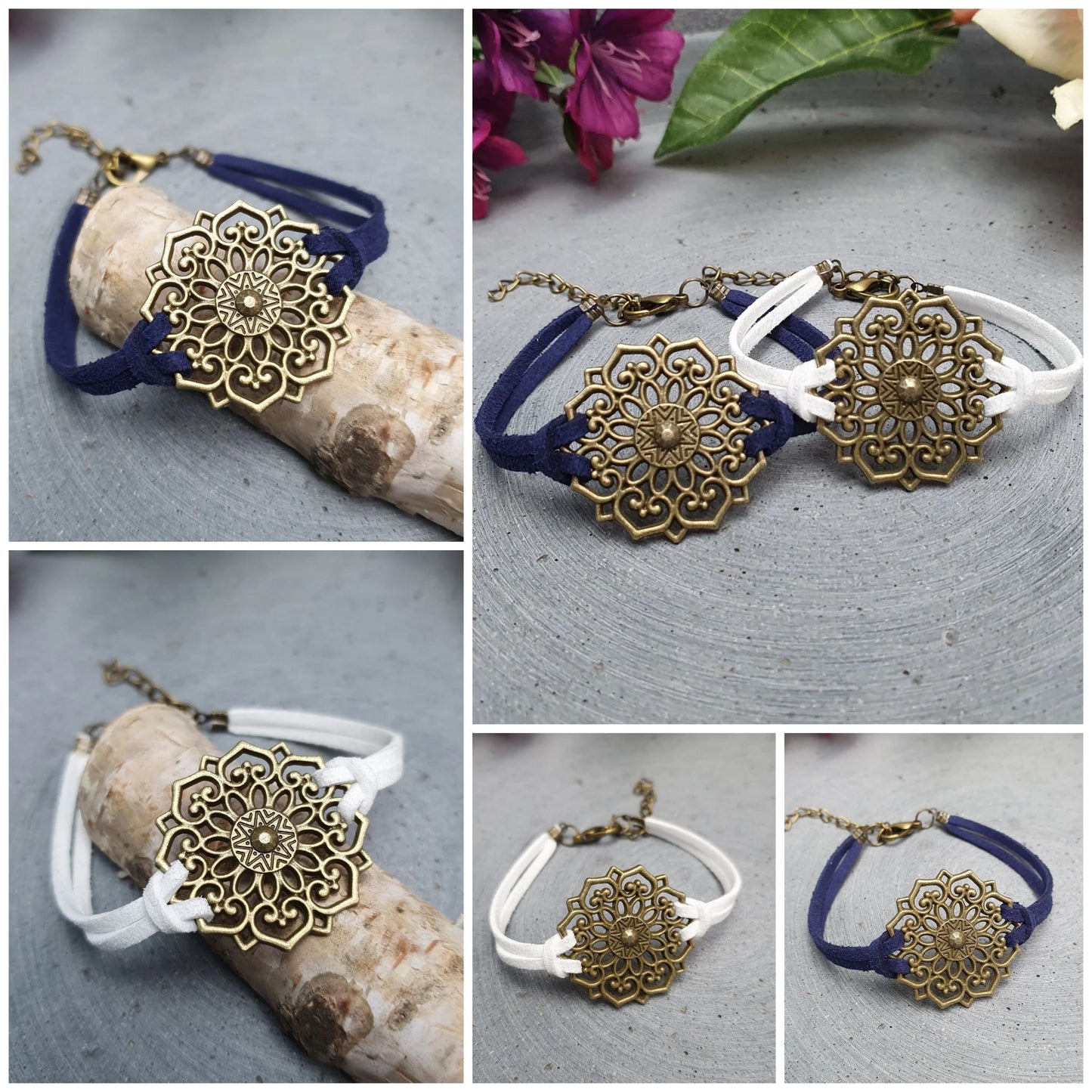 Armband, Velour, Mandala, Antik Bronzefarbig