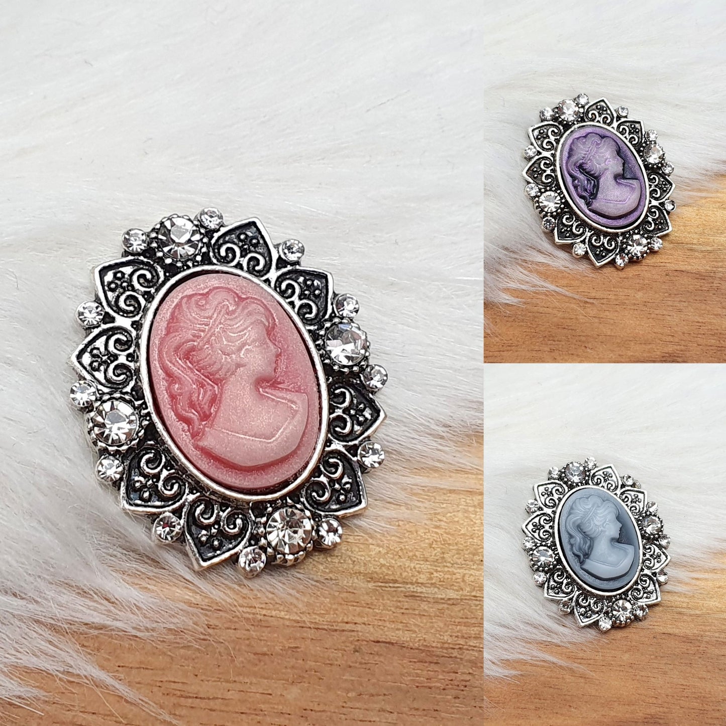 Zierelement mit Strass & Cabochon Kamee, 30 x 26mm