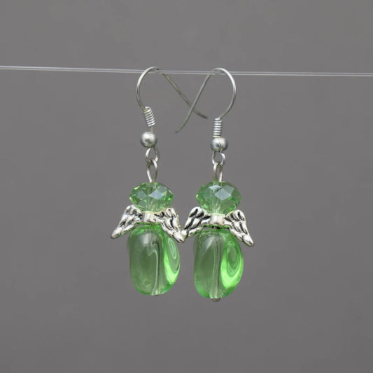Ohrhänger, Hängerchen, Ohrringe, Engel, Glasperlen, Grün, Chamuel