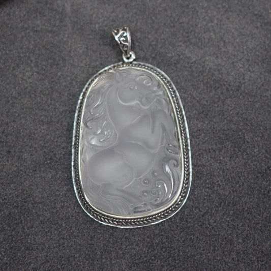 Anhänger Pferd, Glas, .925 Silber, + Organzakette, Weiß