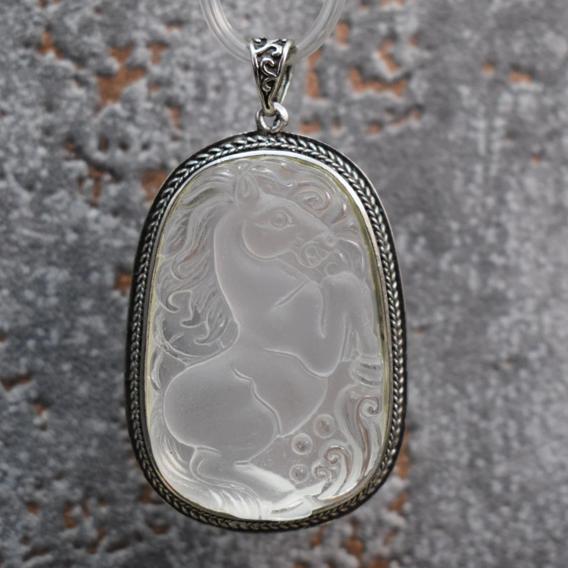 Anhänger Pferd, Glas, .925 Silber, + Organzakette, Weiß