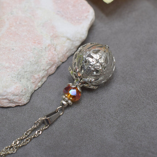 Anhängerkette mit großer Kugel & Kristallglasperle Bernstein