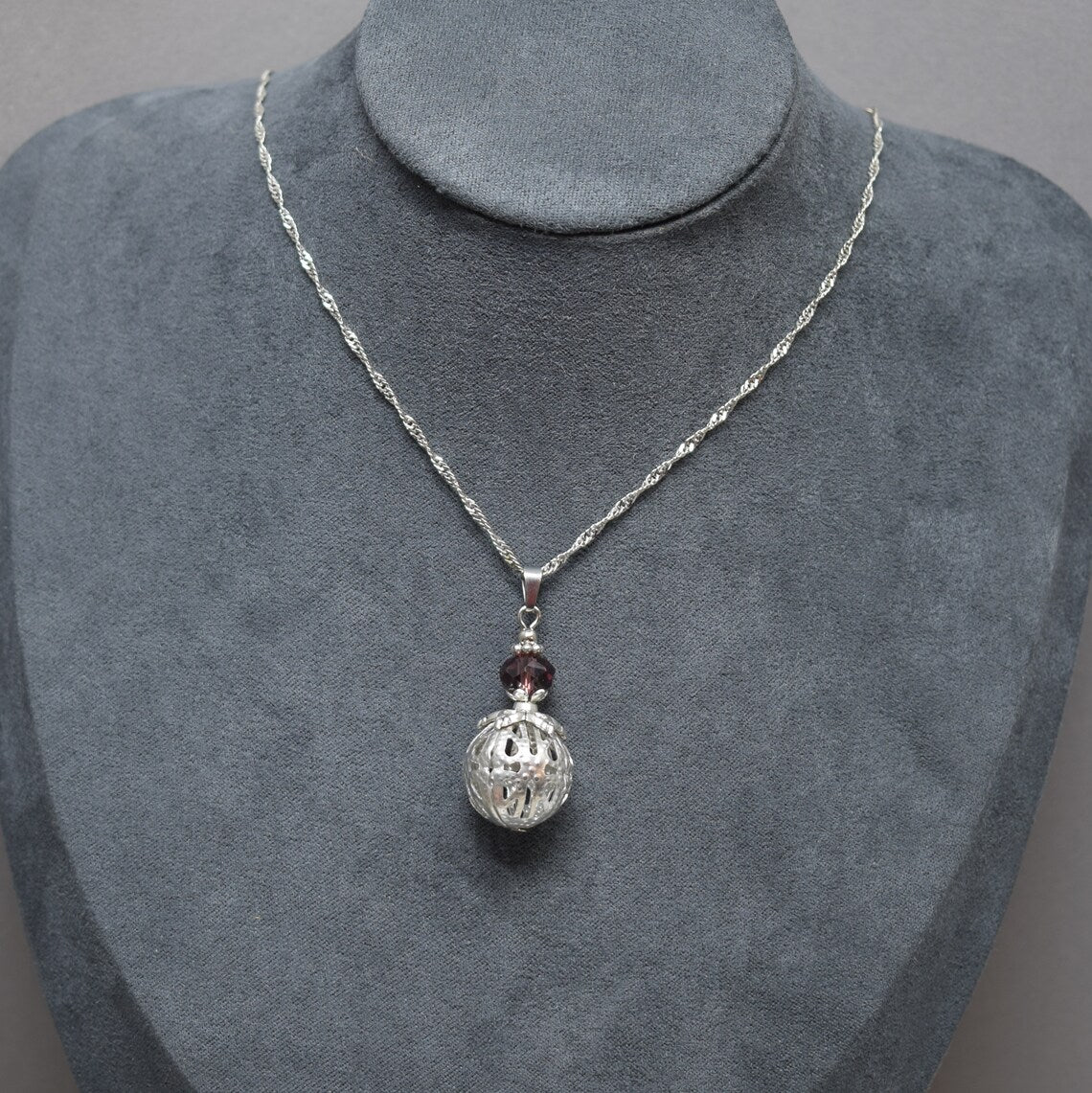 Anhängerkette mit große Kugel & Kristallglasperle Amethyst
