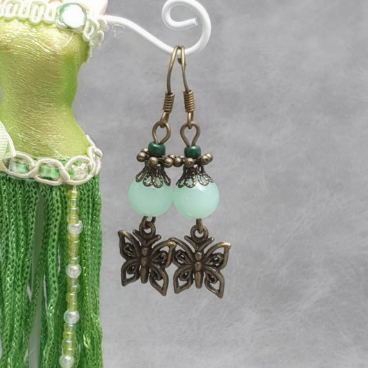 Ohrhänger, Vintage, Butterfly, Mint, Shabby, antik bronzefarbig