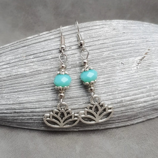 Ohrhänger, Reiki, Lotos, Lotus, Blüte, Mint, silberfarbig
