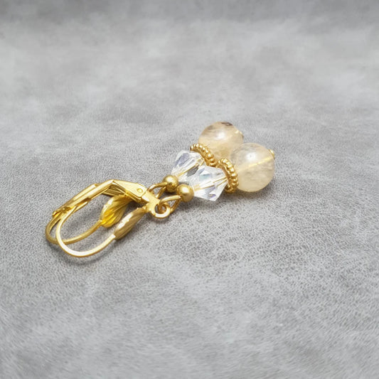 Ohrringe, Ohrhänger, Rutilquarz, Schutz, vergoldet