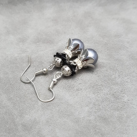 Ohrringe, Ohrhänger,Vintage, Shabby, Grau, Blumig, Romantic