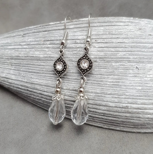 Ohrhänger, Nostalgie, Tropfen, silberfarbig, Kristallglas
