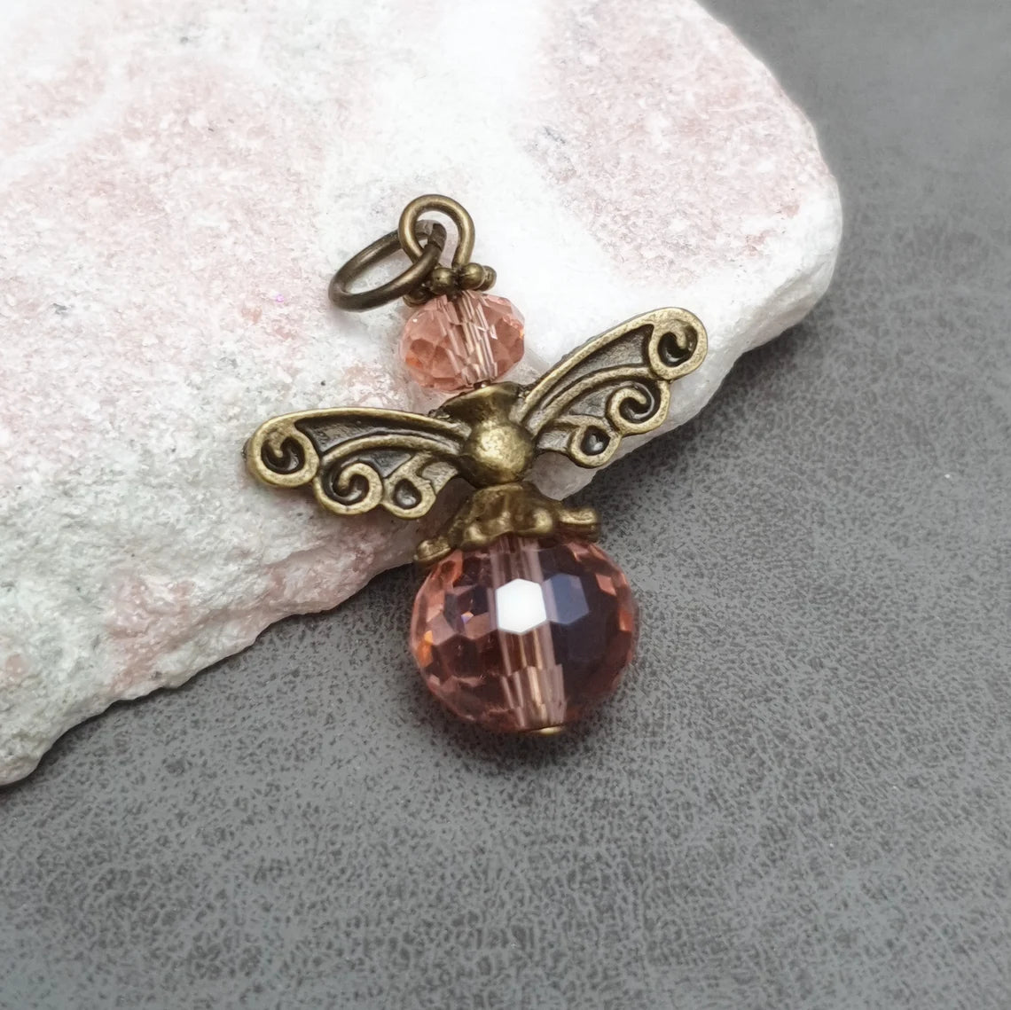 Anhänger Perlenengel, Kristallglas, Rosa, Antik Bronzefarbig, Liebe, Optimismus