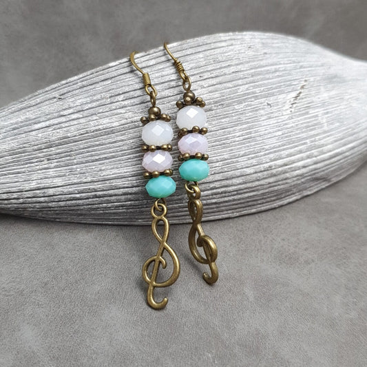 Ohrhänger, Melodica Fantasia, Notenschlüssel, Kristallglasperlen, Happy Music