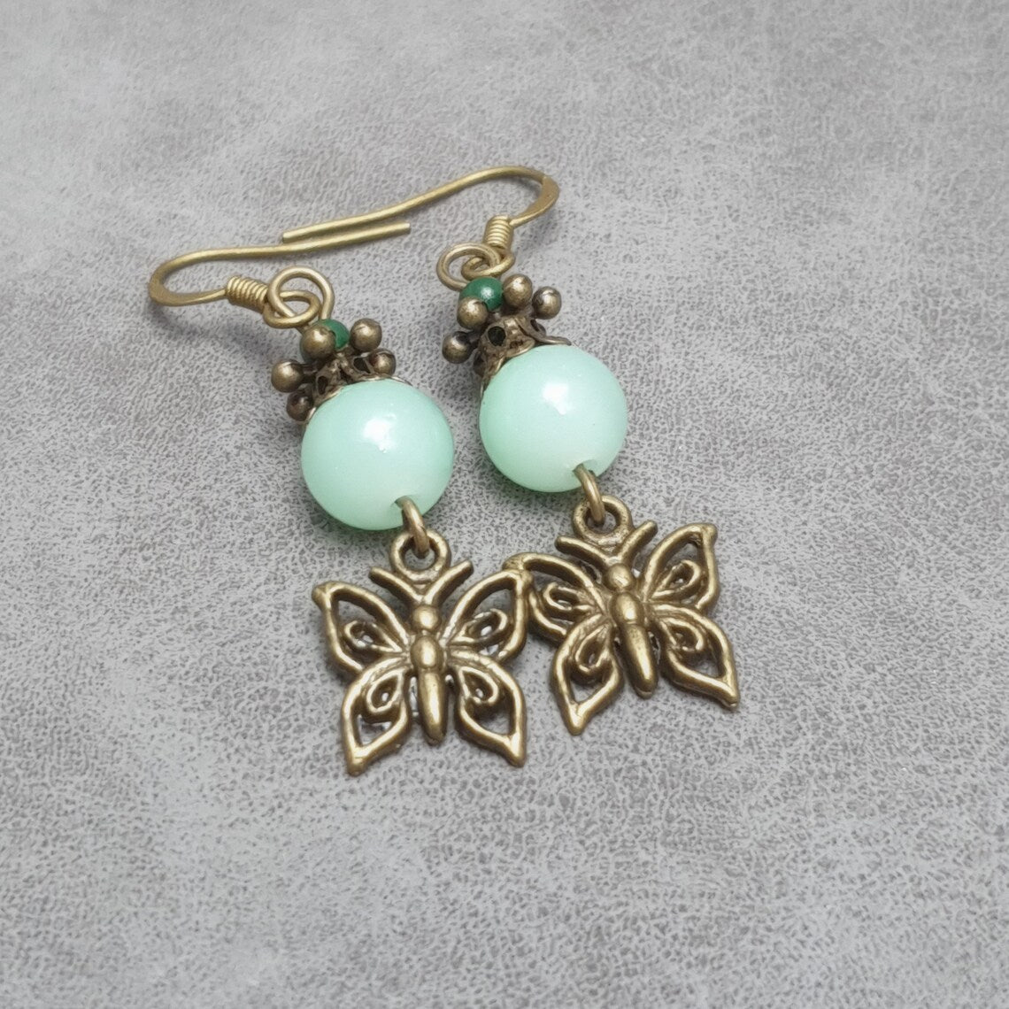 Ohrhänger, Vintage, Butterfly, Mint, Shabby, antik bronzefarbig