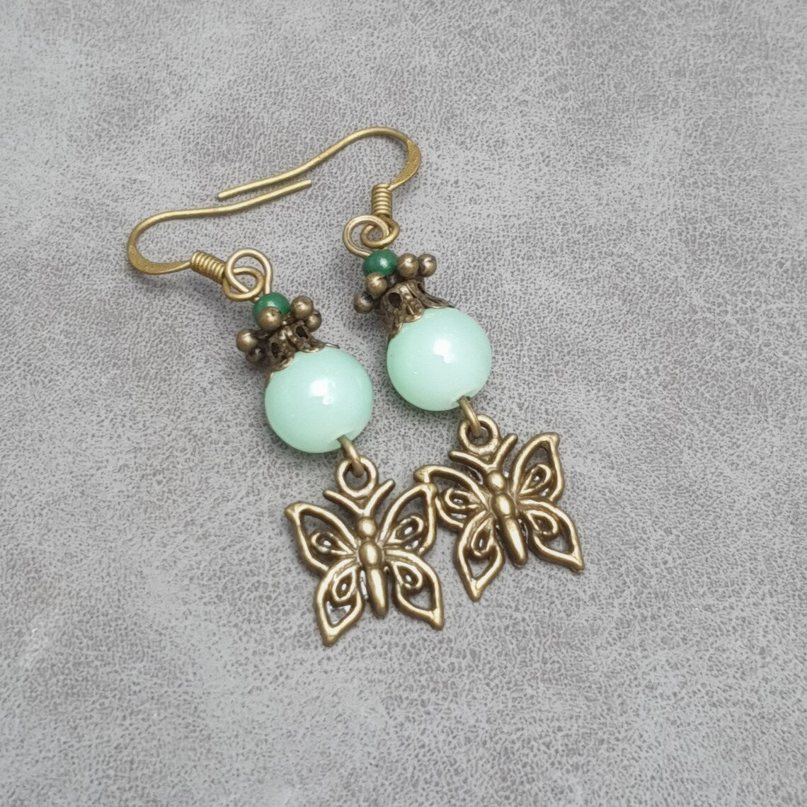 Ohrhänger, Vintage, Butterfly, Mint, Shabby, antik bronzefarbig
